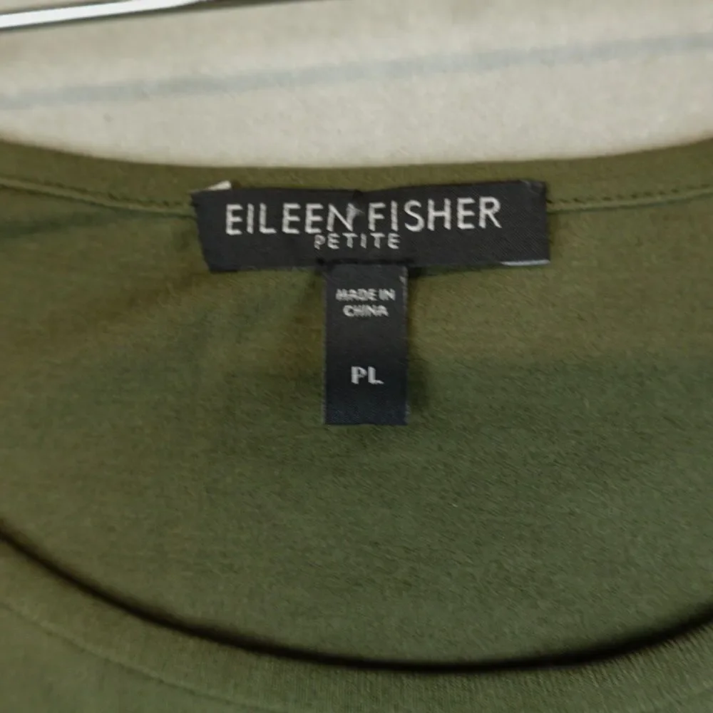 Eileen Fisher Shirt 100% Silk Jersey Long Sleeve Petite Large Tee Green Classic
